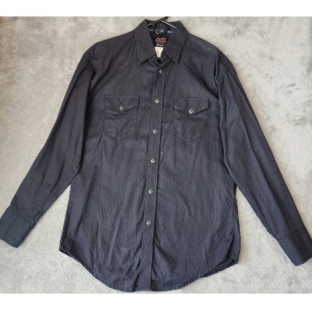 Wrangler George Strait Troubadour Shirt Mens Large Black Jacquard Western Snap